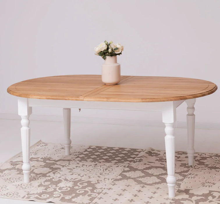 Ausziehbarer Esstisch oval aus Massivholz in verschiedenen Größen