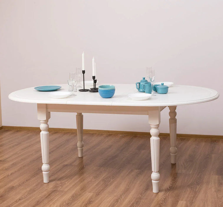 Ausziehbarer Esstisch oval aus Massivholz in verschiedenen Größen