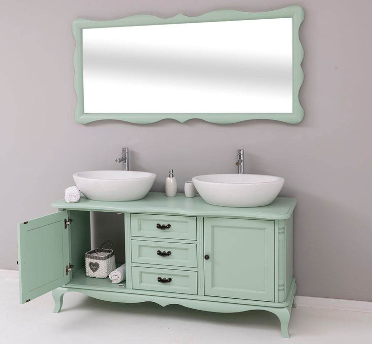 Badezimmer-Set aus Massivholz | Geschwungener Spiegel und Waschtisch - 