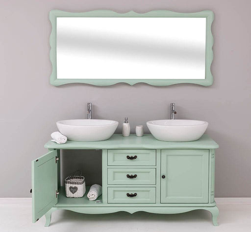 Badezimmer-Set aus Massivholz | Geschwungener Spiegel und Waschtisch - 
