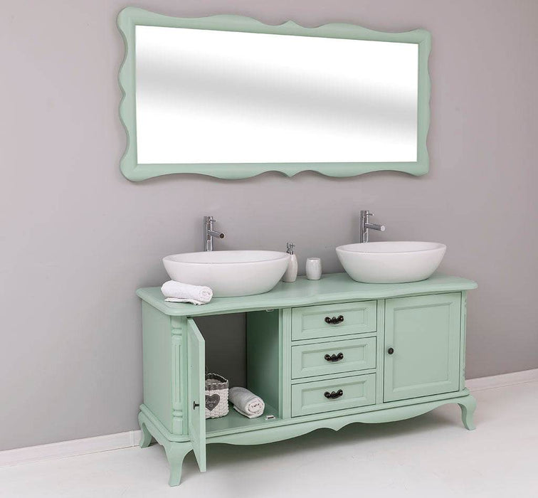Badezimmer-Set aus Massivholz | Geschwungener Spiegel und Waschtisch - 