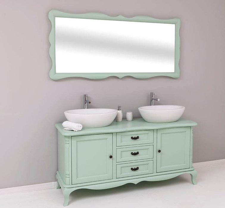 Badezimmer-Set aus Massivholz | Geschwungener Spiegel und Waschtisch - 