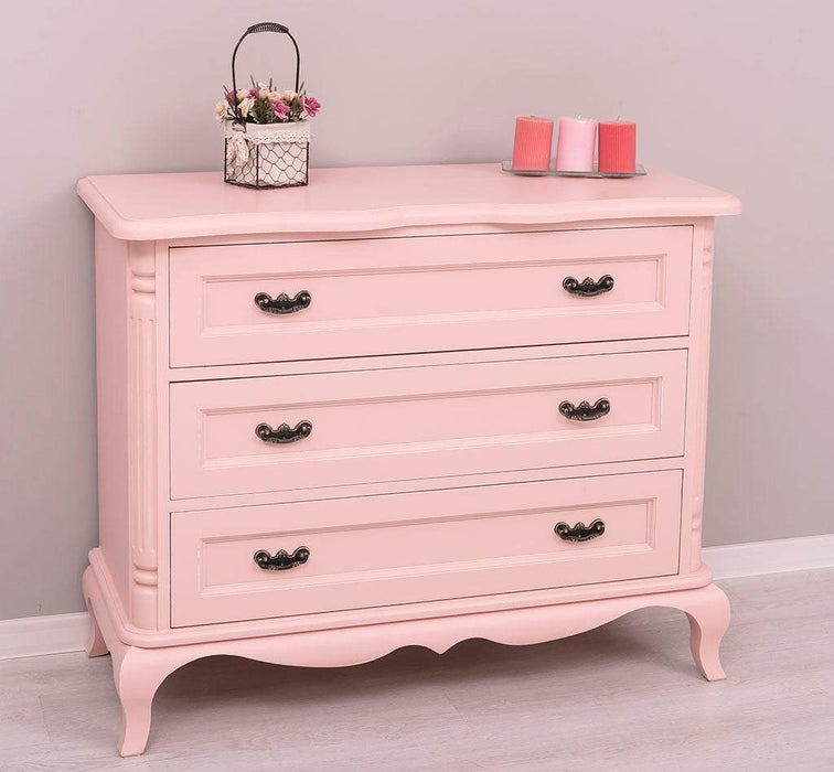 Vintage Sideboard aus Massivholz mit 3 Schubladen | Kommode mit geschwungenen Füßen - Vintage Rosa