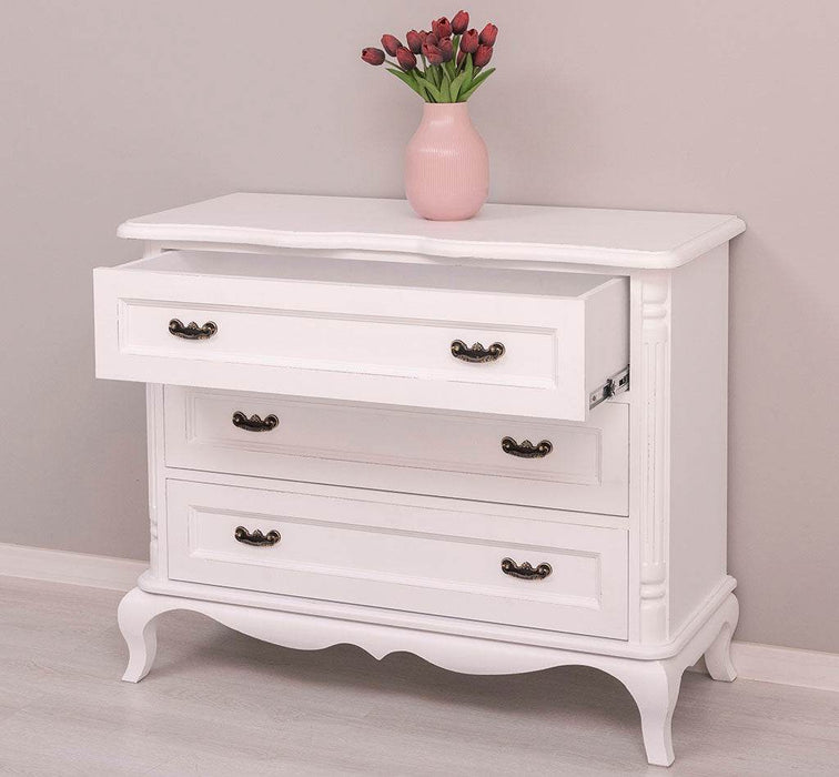 Vintage Sideboard aus Massivholz mit 3 Schubladen | Kommode mit geschwungenen Füßen - Vintage Rosa