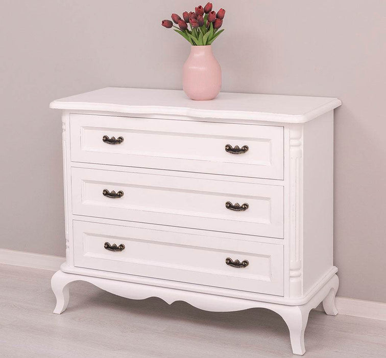 Vintage Sideboard aus Massivholz mit 3 Schubladen | Kommode mit geschwungenen Füßen - Vintage Rosa