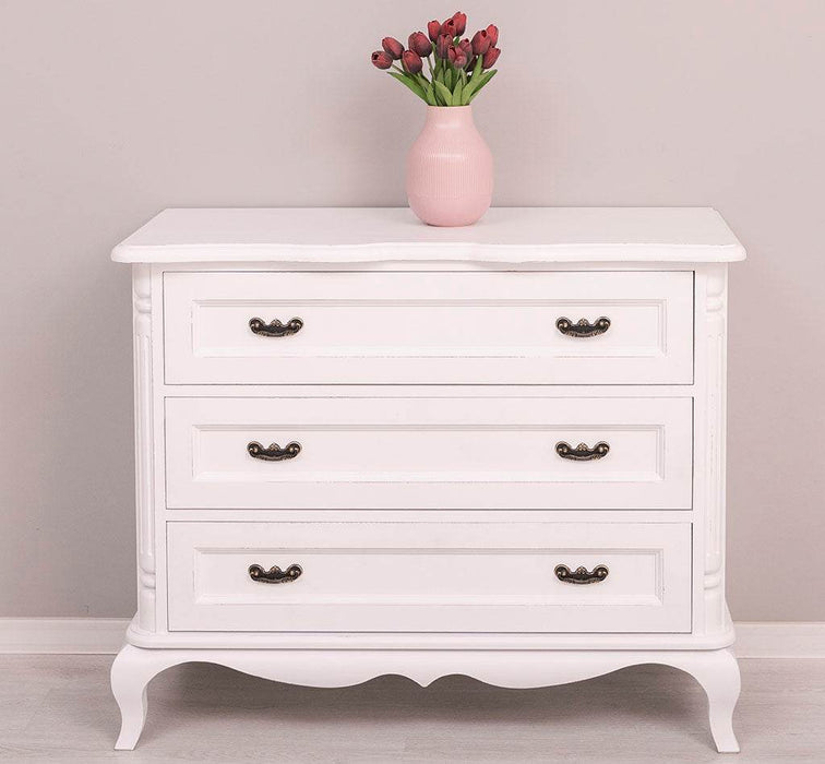 Vintage Sideboard aus Massivholz mit 3 Schubladen | Kommode mit geschwungenen Füßen - Vintage Weiß