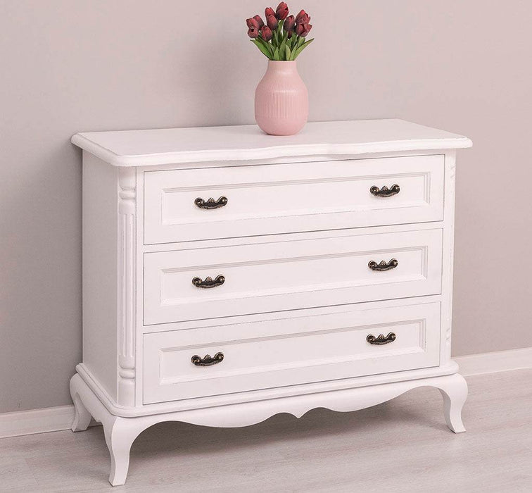 Vintage Sideboard aus Massivholz mit 3 Schubladen | Kommode mit geschwungenen Füßen - Vintage Rosa