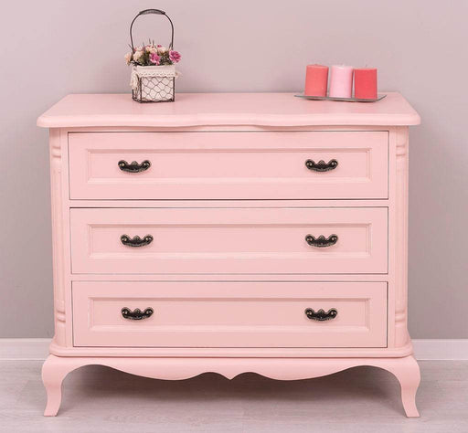Vintage Sideboard aus Massivholz mit 3 Schubladen | Kommode mit geschwungenen Füßen - Vintage Rosa