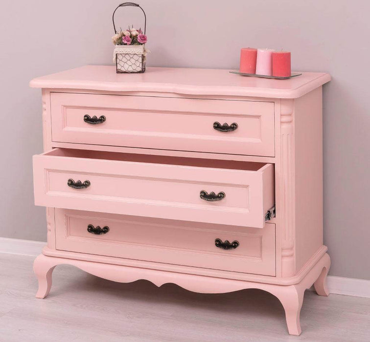 Vintage Sideboard aus Massivholz mit 3 Schubladen | Kommode mit geschwungenen Füßen - Vintage Rosa