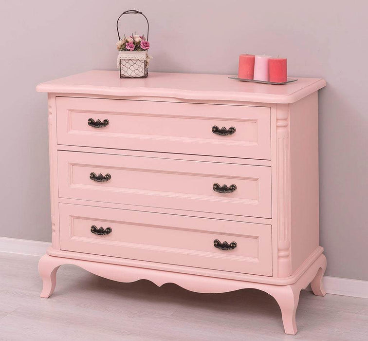 Vintage Sideboard aus Massivholz mit 3 Schubladen | Kommode mit geschwungenen Füßen - Vintage Rosa