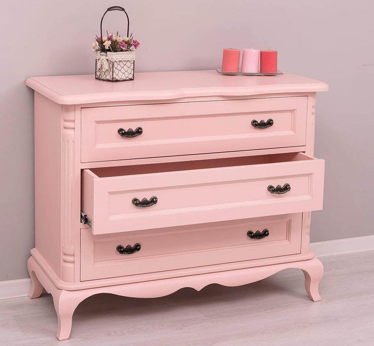 Vintage Sideboard aus Massivholz mit 3 Schubladen | Kommode mit geschwungenen Füßen - Vintage Rosa