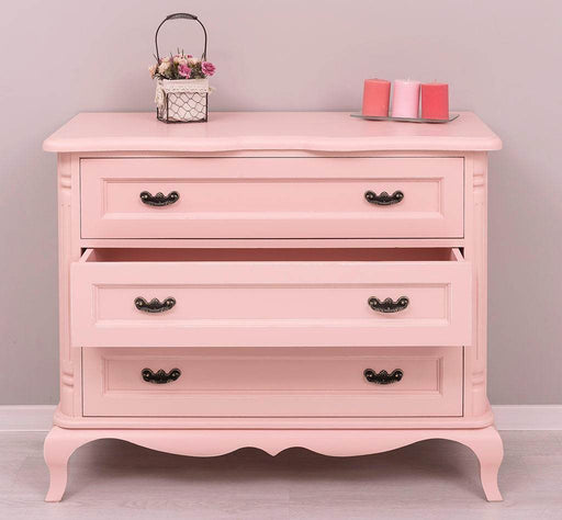 Vintage Sideboard aus Massivholz mit 3 Schubladen | Kommode mit geschwungenen Füßen - Vintage Rosa