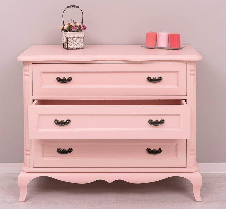 Vintage Sideboard aus Massivholz mit 3 Schubladen | Kommode mit geschwungenen Füßen - Vintage Rosa