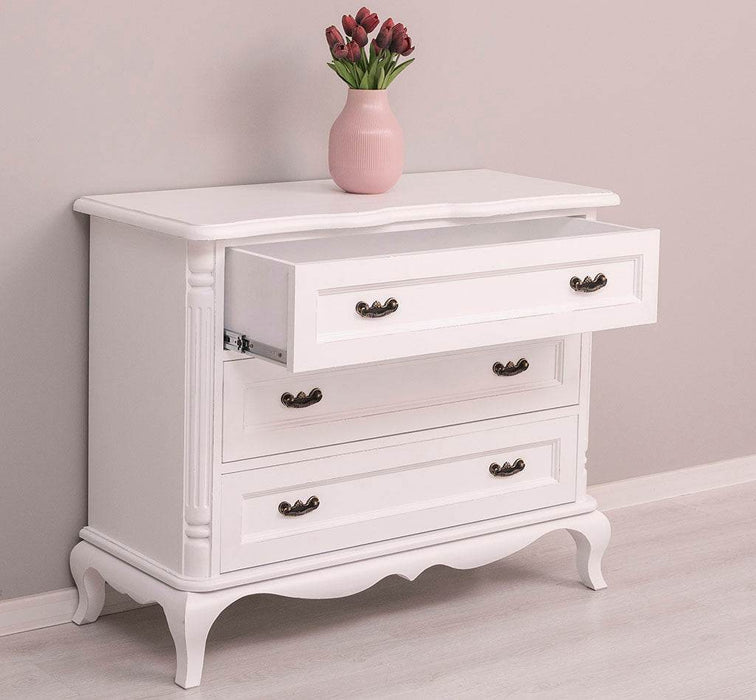 Vintage Sideboard aus Massivholz mit 3 Schubladen | Kommode mit geschwungenen Füßen - Vintage Rosa