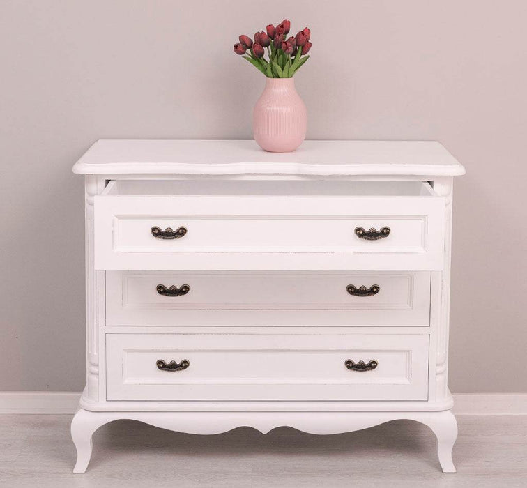 Vintage Sideboard aus Massivholz mit 3 Schubladen | Kommode mit geschwungenen Füßen - Vintage Rosa