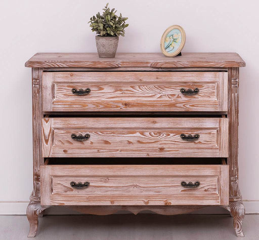 Barock Sideboard aus Massivholz mit 3 Schubladen | Kommode mit geschwungenen Füßen - 