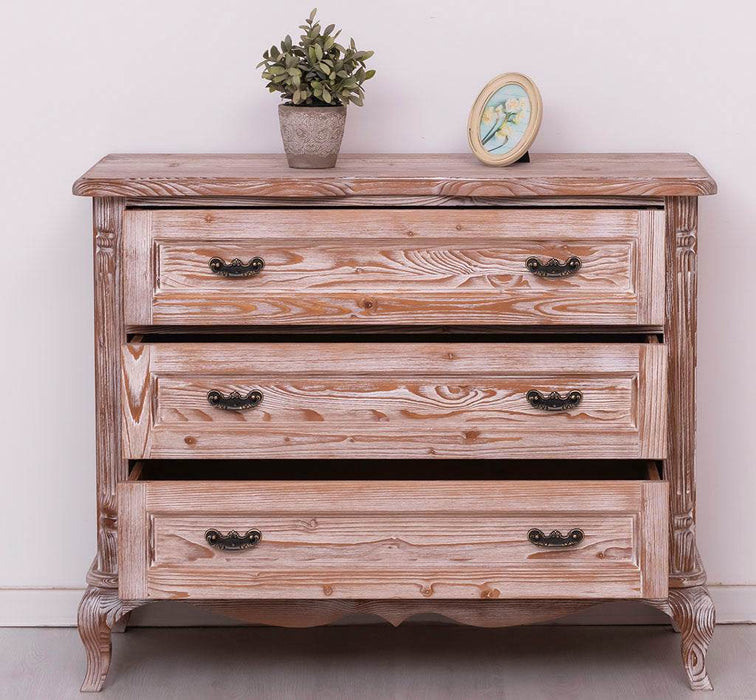 Barock Sideboard aus Massivholz mit 3 Schubladen | Kommode mit geschwungenen Füßen - 