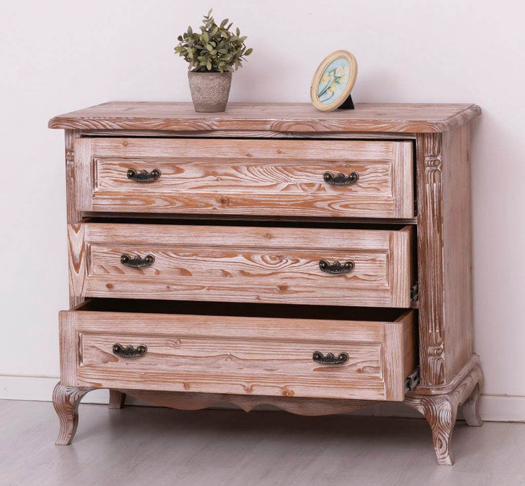 Barock Sideboard aus Massivholz mit 3 Schubladen | Kommode mit geschwungenen Füßen - 