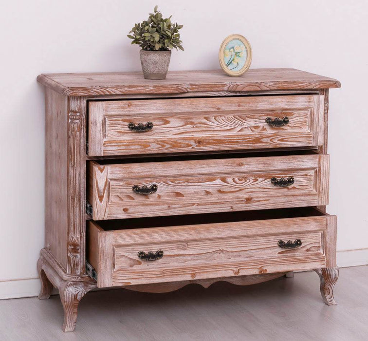 Barock Sideboard aus Massivholz mit 3 Schubladen | Kommode mit geschwungenen Füßen - 