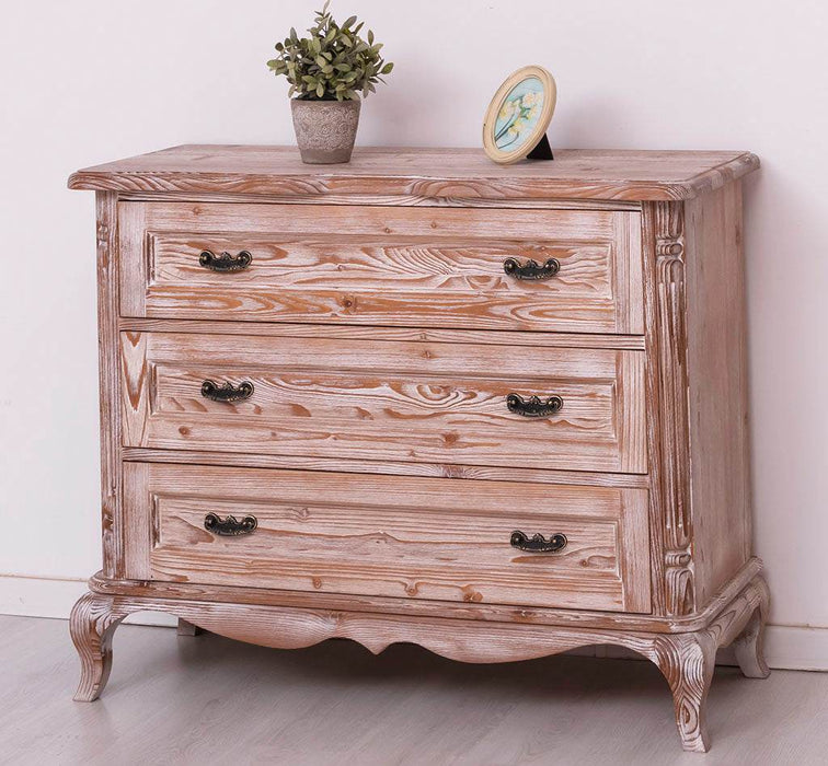Barock Sideboard aus Massivholz mit 3 Schubladen | Kommode mit geschwungenen Füßen - 