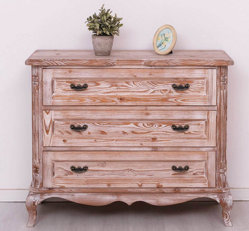 Barock Sideboard aus Massivholz mit 3 Schubladen | Kommode mit geschwungenen Füßen - 