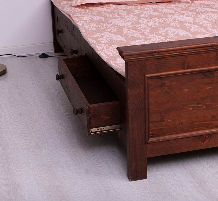 Bett aus Massivholz im Landhausstil mit Schubladen - Kastanie / 90x200