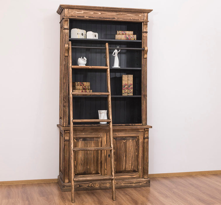 Bücherregal aus Massivholz | 2-teilige Bibliothek inklusive Leiter