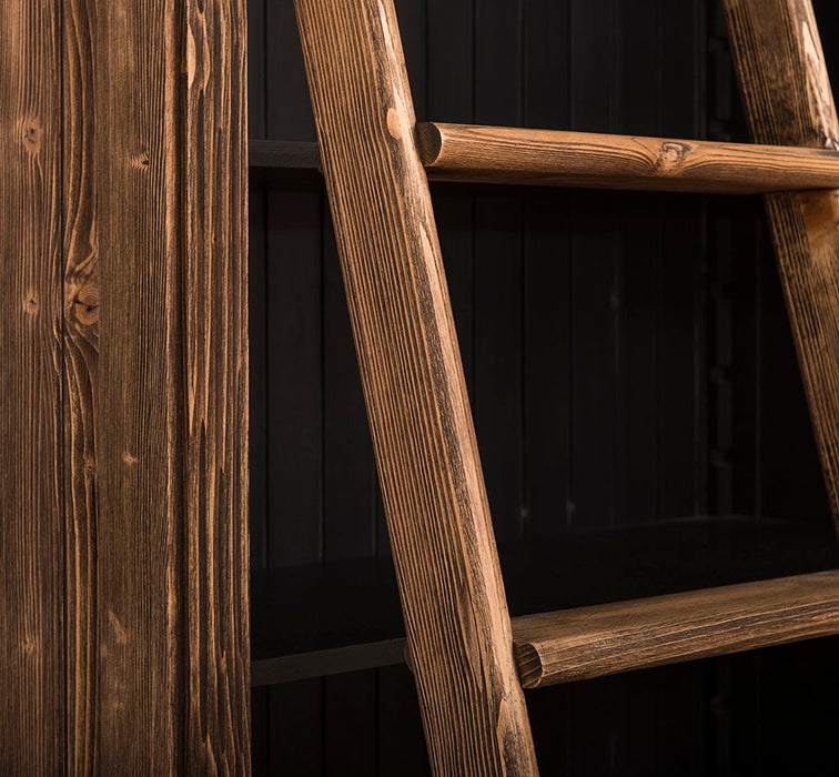 Bücherregal aus Massivholz | 2-teilige Bibliothek inklusive Leiter