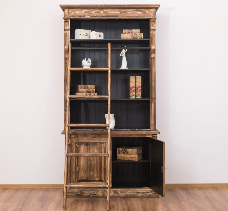 Bücherregal aus Massivholz | 2-teilige Bibliothek inklusive Leiter