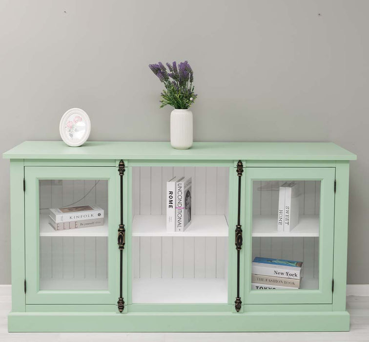 Bücherschrank aus Massivholz im Landhausstil | mit Glastüren und externem Verschluß | Vitrine | 2-teilig