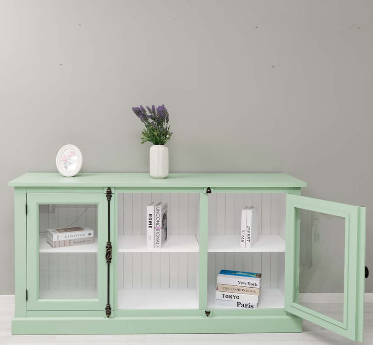 Bücherschrank aus Massivholz im Landhausstil | mit Glastüren und externem Verschluß | Vitrine | 2-teilig