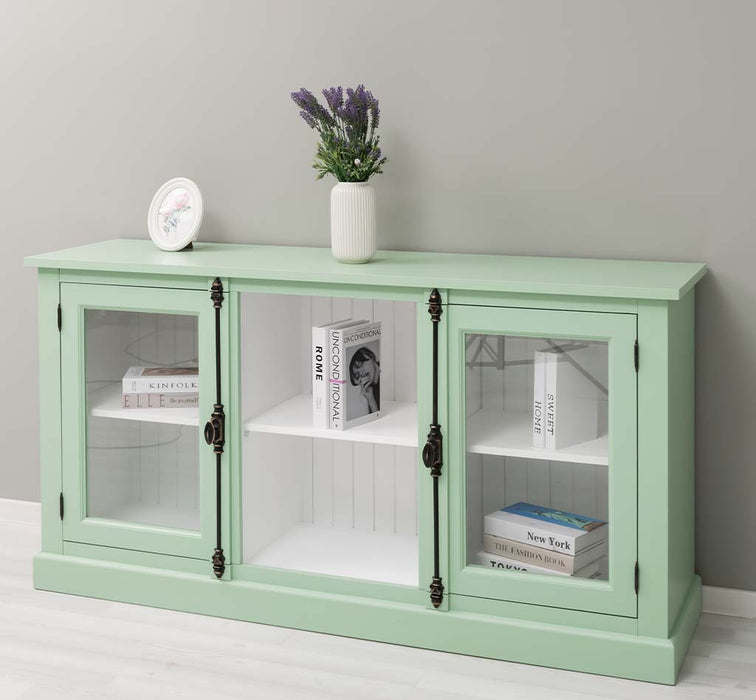 Bücherschrank aus Massivholz im Landhausstil | mit Glastüren und externem Verschluß | Vitrine | 2-teilig