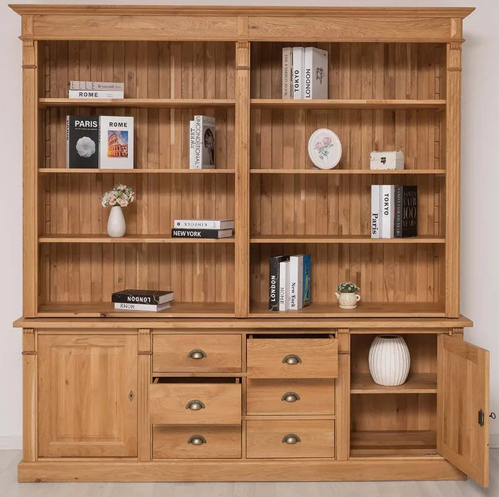 Bücherschrank aus massiver Eiche | Aktenschrank mit 6 Schubladen und 2 Türen