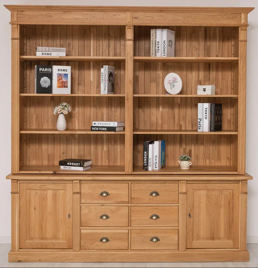 Bücherschrank aus massiver Eiche | Aktenschrank mit 6 Schubladen und 2 Türen