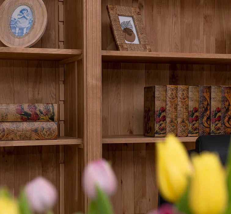 Bücherschrank aus massiver Eiche | Aktenschrank mit 6 Schubladen und 2 Türen