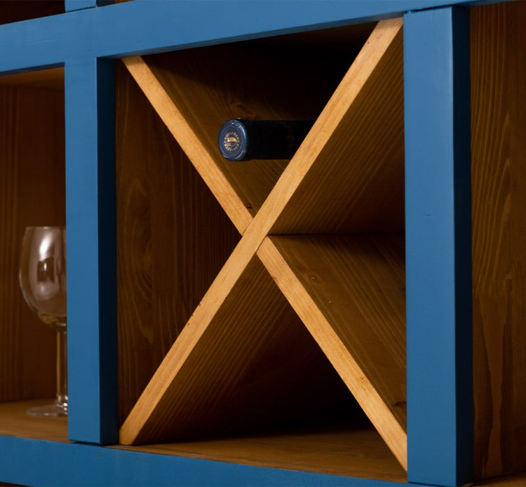 Buffet- und Weinschrank aus Massivholz mit Flaschenablagen