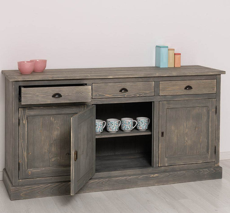 Dreitüriges Sideboard 175 aus Massivholz mit drei Schubladen -