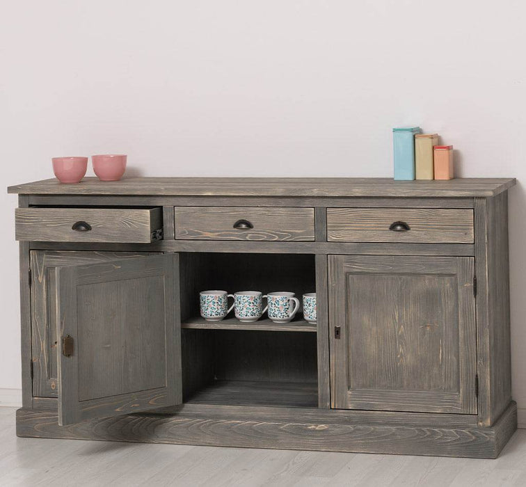 Dreitüriges Sideboard 175 aus Massivholz mit drei Schubladen -