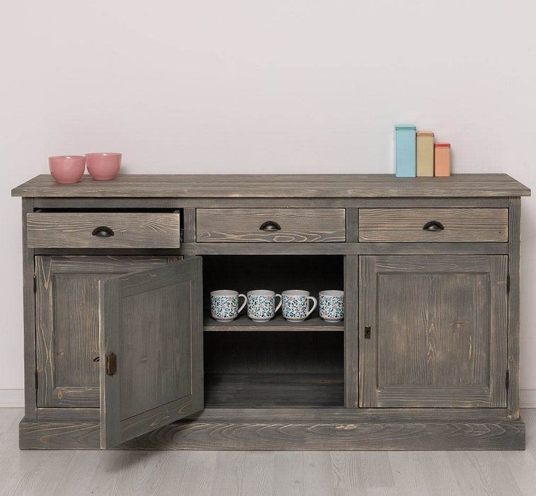 Dreitüriges Sideboard 175 aus Massivholz mit drei Schubladen -