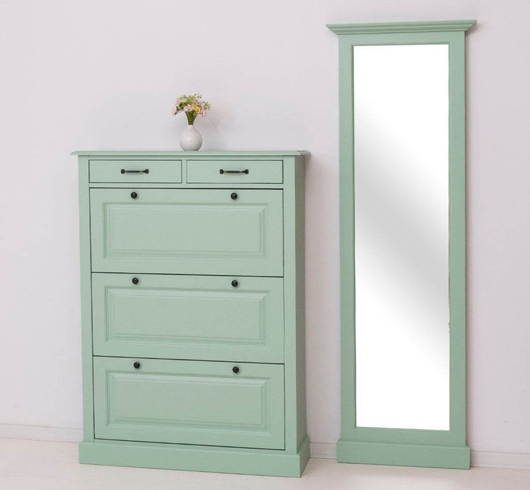 Eingangs-Set bestehend aus Kommode und Ganzkörperspiegel aus Massivholz -