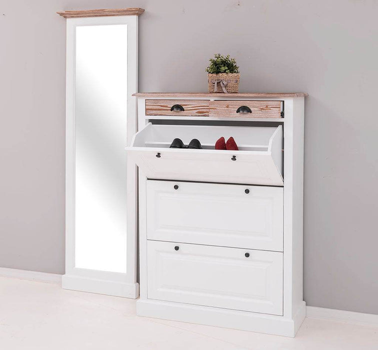 Eingangs-Set bestehend aus Kommode und Ganzkörperspiegel aus Massivholz -