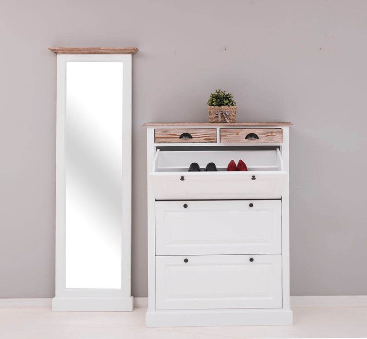 Eingangs-Set bestehend aus Kommode und Ganzkörperspiegel aus Massivholz -