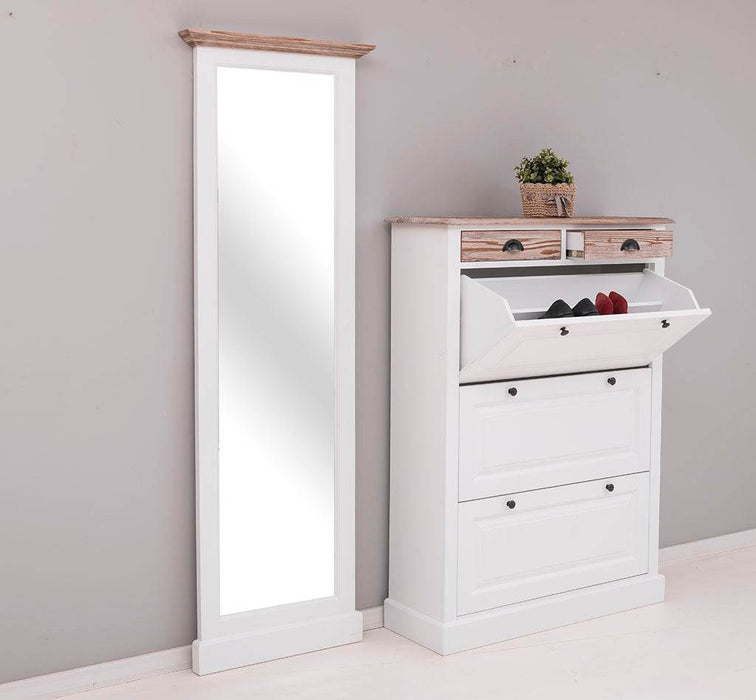 Eingangs-Set bestehend aus Kommode und Ganzkörperspiegel aus Massivholz -