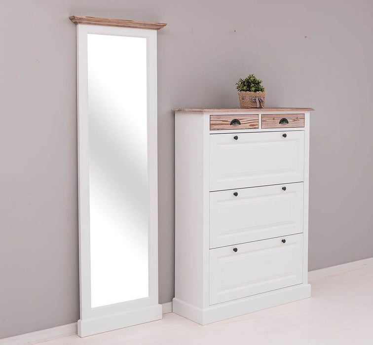 Eingangs-Set bestehend aus Kommode und Ganzkörperspiegel aus Massivholz -