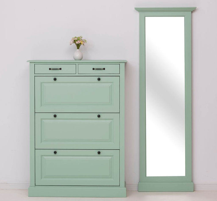 Eingangs-Set bestehend aus Kommode und Ganzkörperspiegel aus Massivholz -
