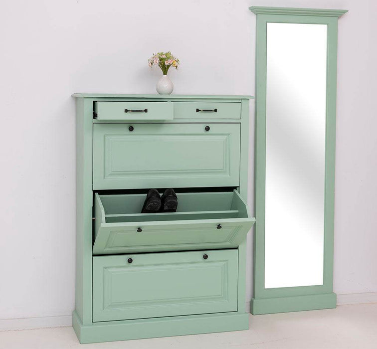 Eingangs-Set bestehend aus Kommode und Ganzkörperspiegel aus Massivholz -