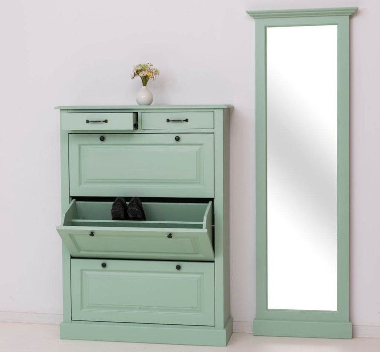 Eingangs-Set bestehend aus Kommode und Ganzkörperspiegel aus Massivholz -