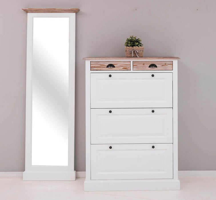 Eingangs-Set bestehend aus Kommode und Ganzkörperspiegel aus Massivholz -