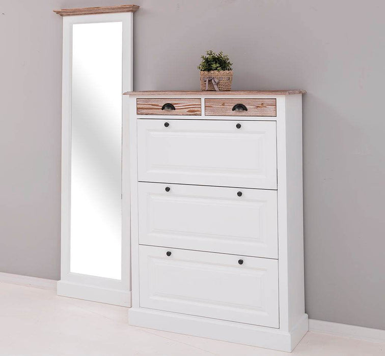 Eingangs-Set bestehend aus Kommode und Ganzkörperspiegel aus Massivholz -