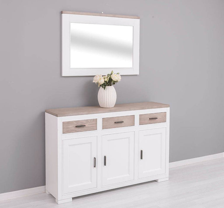 Eingangs-Set bestehend aus Kommode und Wandspiegel aus Massivholz -